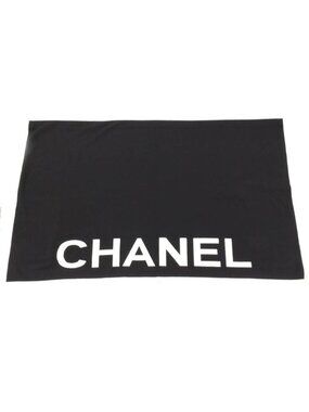 Chanel Shawl with Case Coco Wool Cashmere Black White Scarf